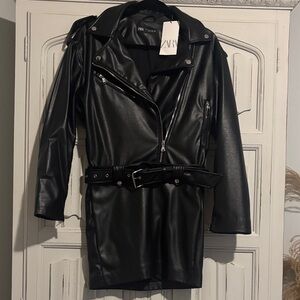 Zara Women's Black Belted Leather mini dress